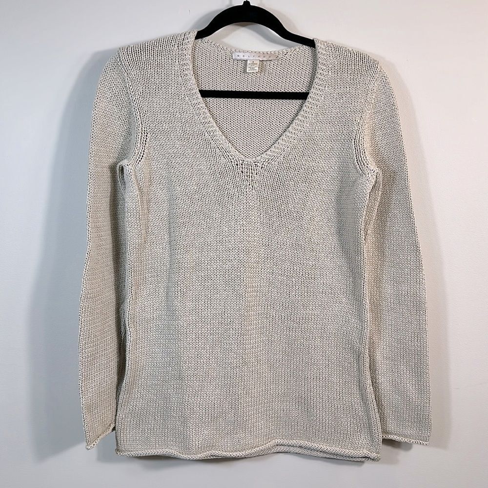 Belford Beige 100% Cotton Knit Women Long Sleeve Sweater Size Small